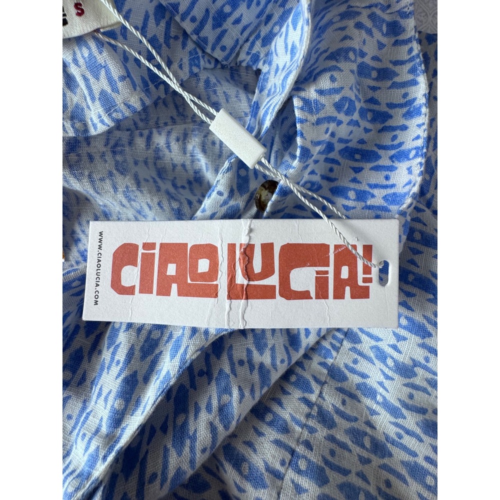 Ciao Lucia Azure Blue White Cotton Button Front Cross Back Midi Dress Small - Picture 11 of 15